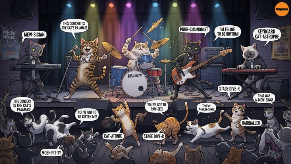 Music Cat puns concert chaos 